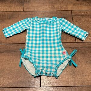 Ruffle Butts Baby Girl Gingham Long Sleeve Rash Guard Swim Suit: Size 0-3 Mo.